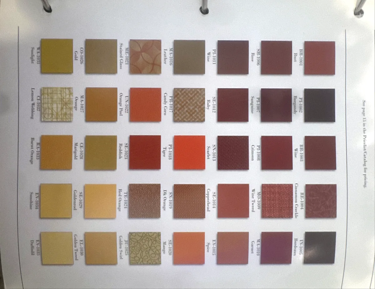 Sims performance fabric swatch book with cleaning codes