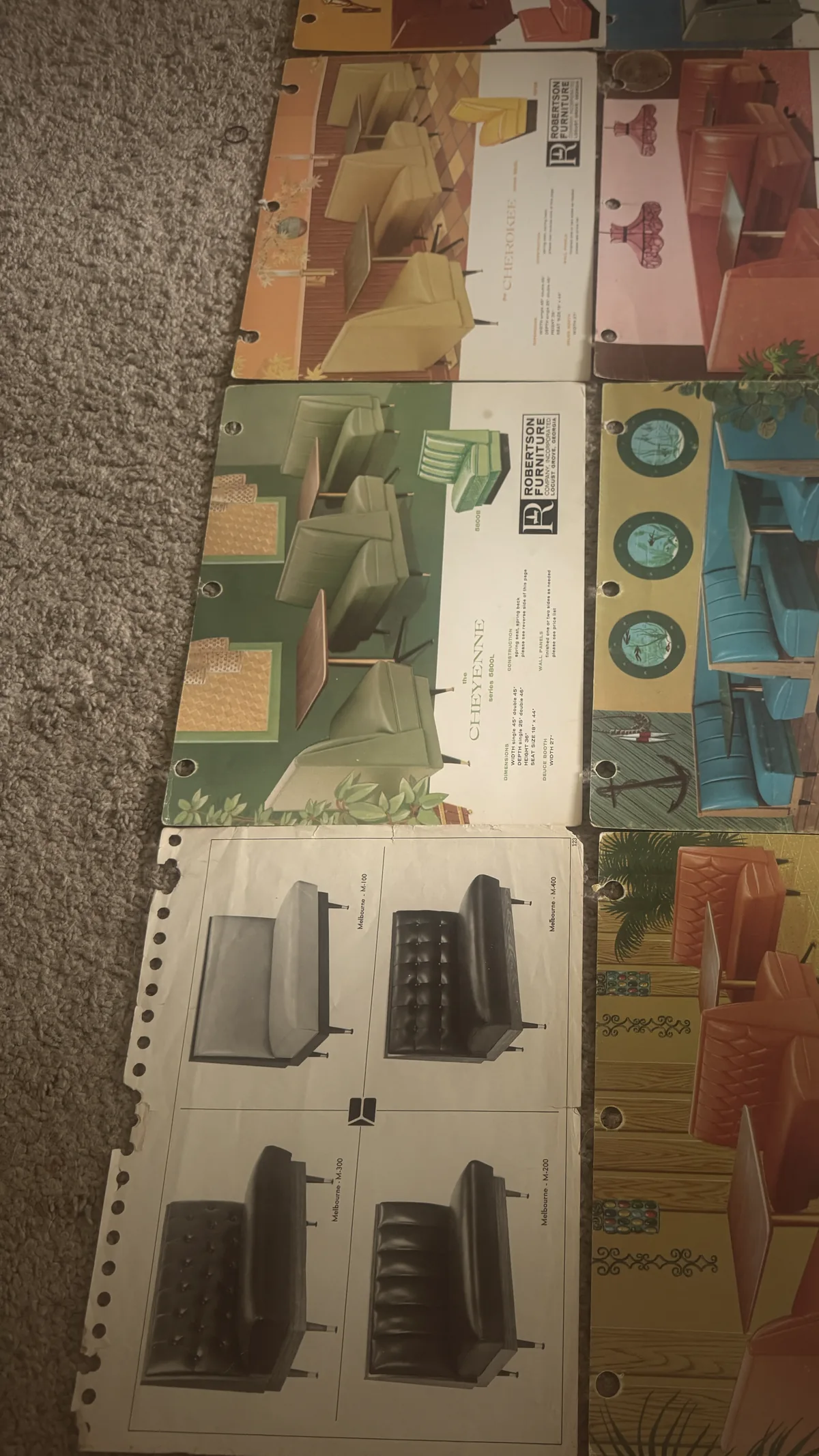 Mid-century Robertson Furniture and Sims catalog pages from the late 1960s and 1970s