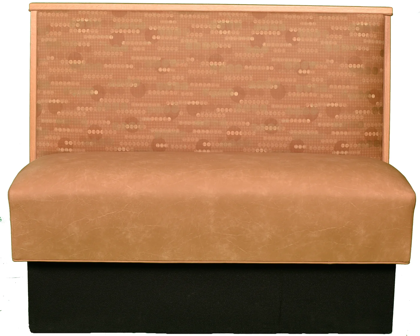 Booth with wood-trim cap strip
