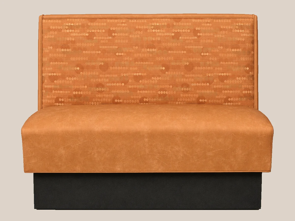 Booth with wood-trim cap strip